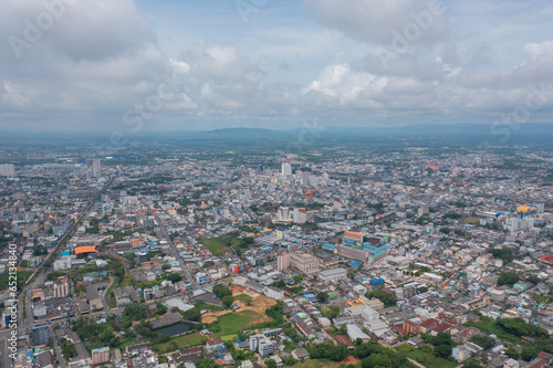 Aerial view of residential neighborhood roofs. Urban housing development from above. Top view. Real estate in Phuket, southern province city, Thailand. Property real estate. photo