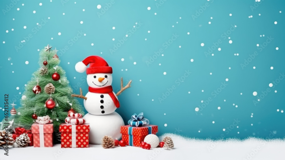 Snowman Christmas background created with Generative AI technology

