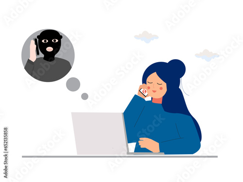 Phone defrauding. Internet scammer attract people and blackmail money identity call, cyber theft hacking banking card on calls, vector illustration. Fraud and scammer criminal.vector illustration.