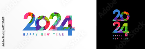 2024 Happy New Year colorful drops typography logo design concept. Colored truncated number illustration. Creative Xmas greeting vector and new year 2024 celebration