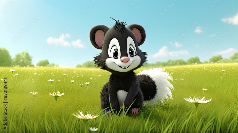 a black and white cat sitting in a field of grass. generative ai a black and white cat sitting in a field of grass. generative ai