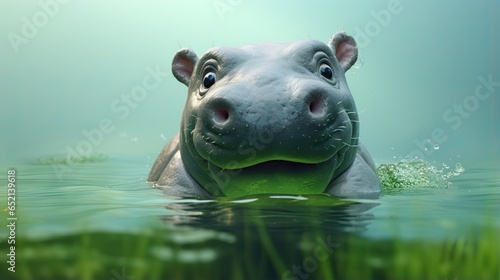  a hippopotamus swimming in a body of water.  generative ai © Jevjenijs