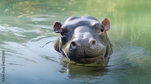  a hippopotamus swimming in a body of water.  generative ai
