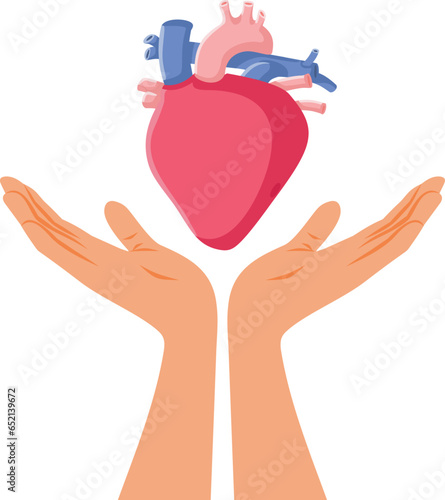 Hand Holding a Heart Organ Donation Conceptual Illustration. Cardiac surgery transplantation concept design for awareness poster 
