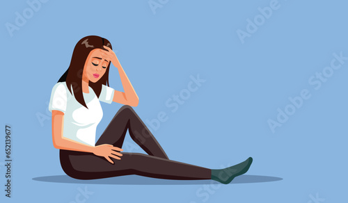 Sad Woman Feeling Down and Depressed Vector Concept Illustration. Unhappy girl being stressed and anxious from solitude 
