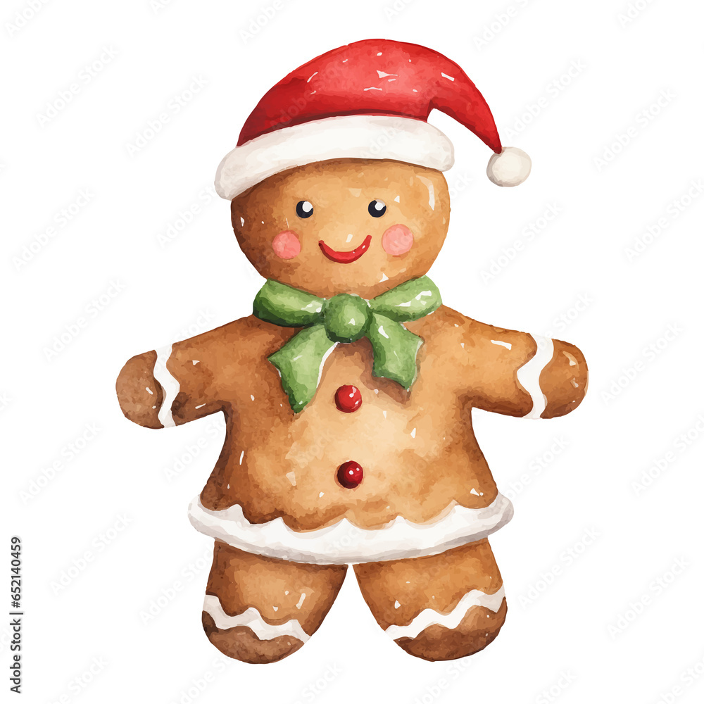 Christmas gingerbread man watercolor illustration, generative AI Christmas gingerbread man watercolor illustration, generative AI