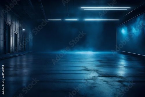 Dark blue light in the empty room 