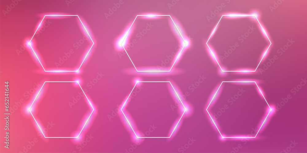 Set of six neon frames with shining effects Set of six neon frames with shining effects