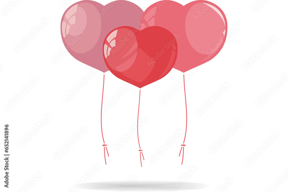 Digital png illustration of red hearts balloons on transparent background
