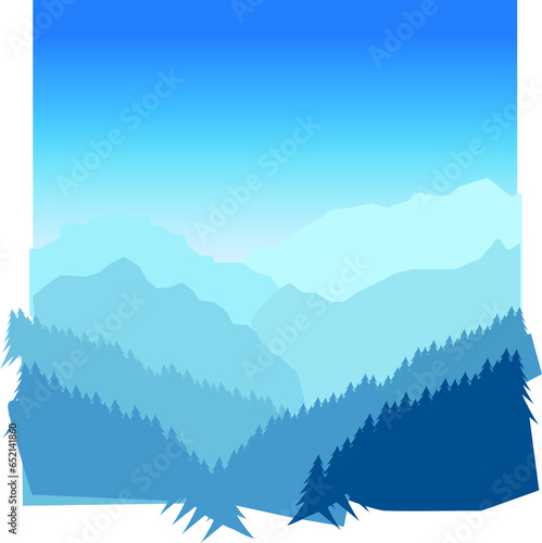 Digital png illustration of blue landscape with mountains on transparent background
