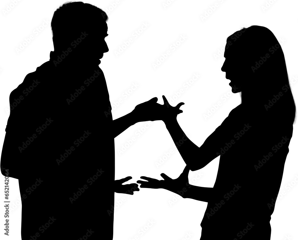 Digital png silhouette of man and woman arguing on transparent background