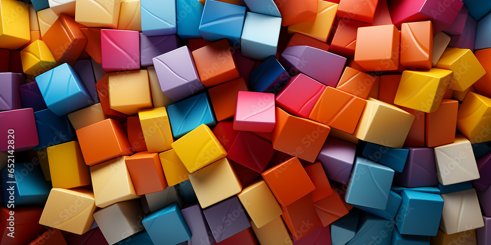 Viele bunte Würfel 3D als Hintergundmotiv im Querformat für Banner, ai generativ Viele bunte Würfel 3D als Hintergundmotiv im Querformat für Banner, ai generativ