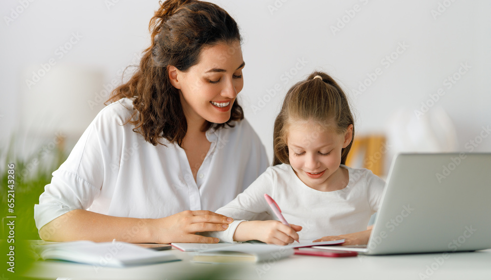 Girl doing homework or online education.