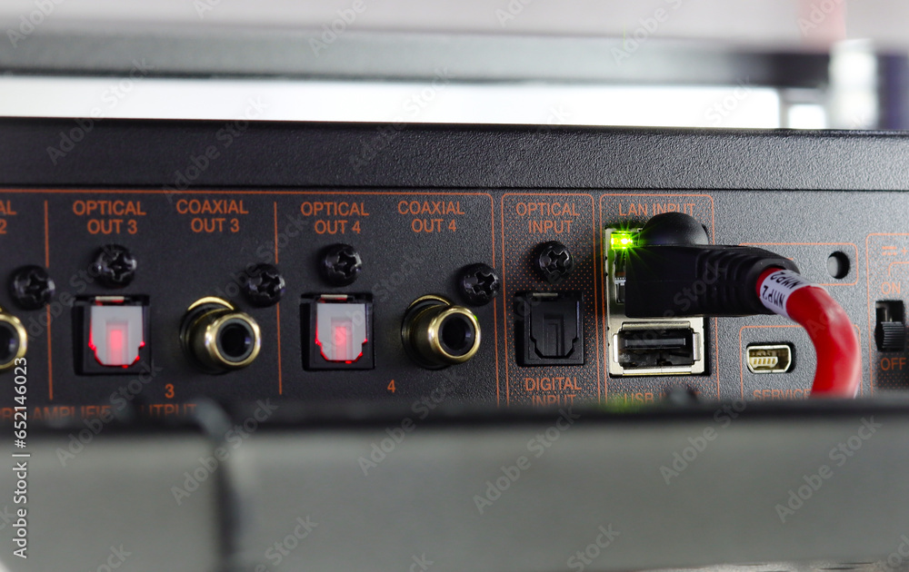 Signal transmission via RJ45 connector in HI-END home theater equipment.