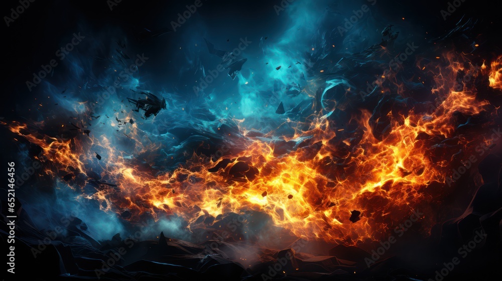 flowing Lava, flying ash, Hellish Burning Flame, mystical night