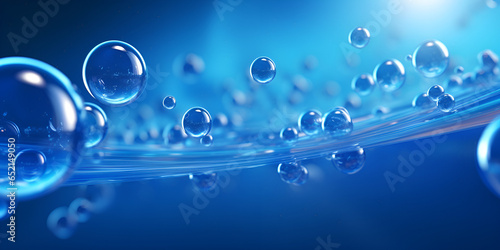 A blue background with three transparent bubbles floating in the air. Serene Serenity  A Captivating Scene of Transparent Bubbles on a Blue Background AI Generative  
