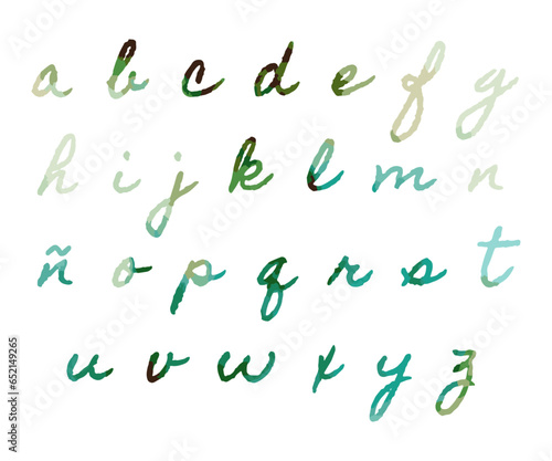 Blue Green Watercolor Alphabet Vector Elements. Typography Font Colored Text Collection