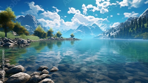Captivating wide angle view of a serene, magical lake, an enchanting natural wonder 
