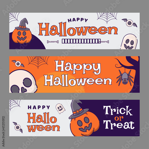 set of cute halloween banner with outlined style