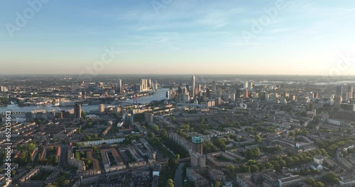 Wallpaper Mural Aerial drone view of the skyline of Rotterdam, De Nieuwe Maas river, the iconic WIllemsburg and Erasmusbrug and downtown, city center. Torontodigital.ca