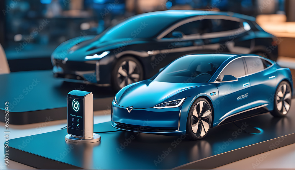 choosing an electric vehicle, electric car choices, pointing at a symbol on a charging machine, electric car production, virtual technology, AR (Augmented Reality), VR (Virtual Reality), and the metav