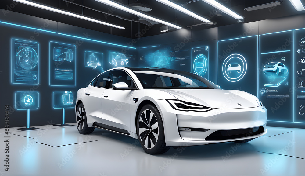 choosing an electric vehicle, electric car choices, pointing at a symbol on a charging machine, electric car production, virtual technology, AR (Augmented Reality), VR (Virtual Reality), and the metav