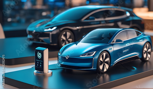 choosing an electric vehicle, electric car choices, pointing at a symbol on a charging machine, electric car production, virtual technology, AR (Augmented Reality), VR (Virtual Reality), and the metav © Raewongkhot