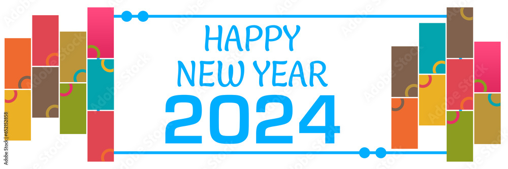 Happy New Year 2024 Colorful Boxes Rings Left Right Horizontal Happy New Year 2024 Colorful Boxes Rings Left Right Horizontal