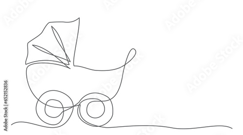 Baby stroller One line drawing isolated on white background