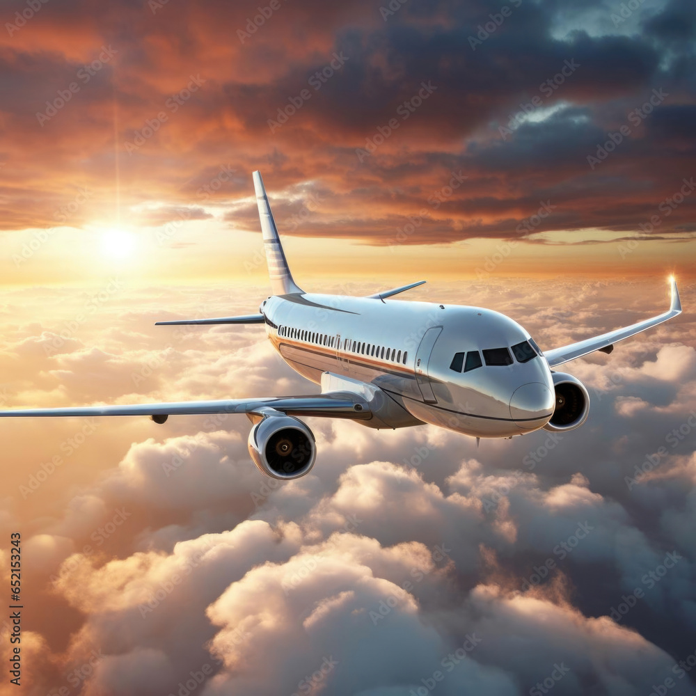 Fototapeta premium Plane flying above a cloud. Travel concept