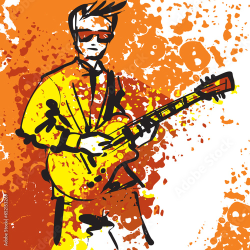 The guitarist plays the guitar. Pop musician on stage. Guitar solo. Musical performance. Concert