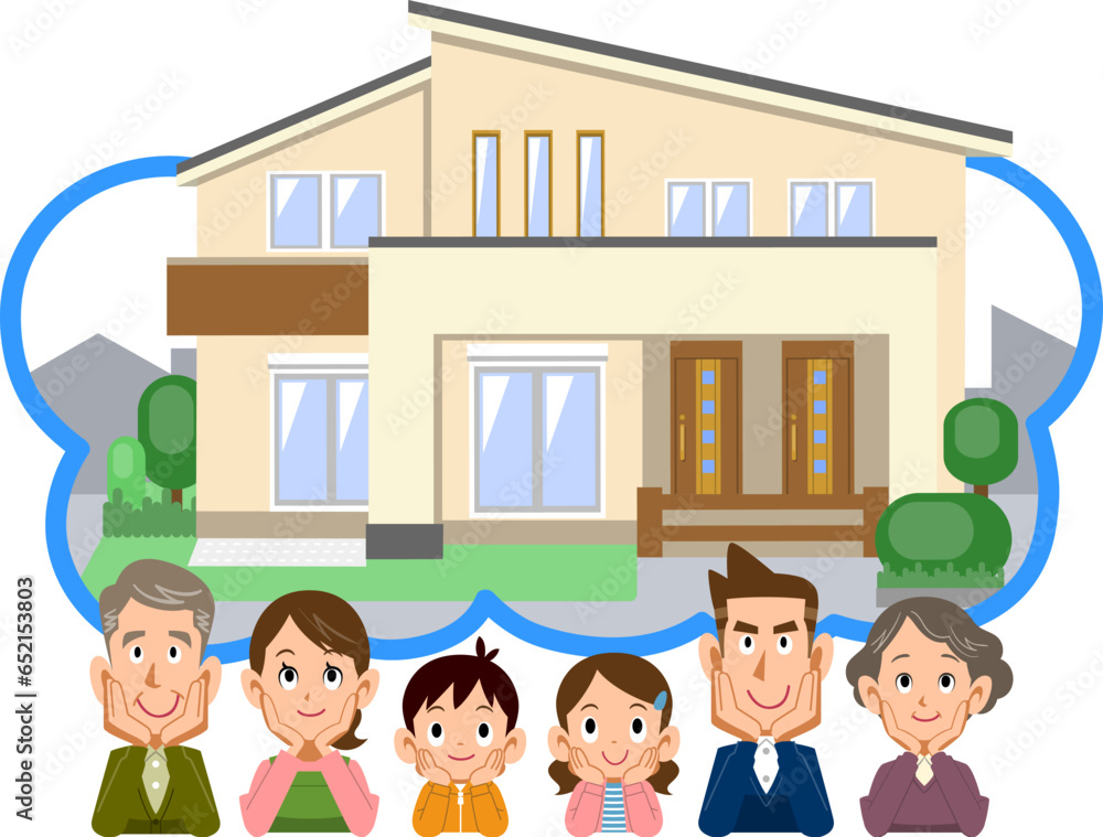 新しい二世帯住宅を想像する家族
