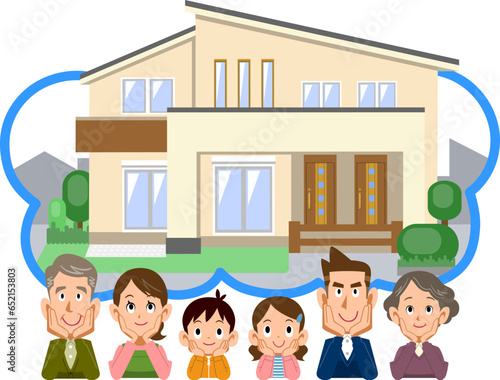 新しい二世帯住宅を想像する家族

