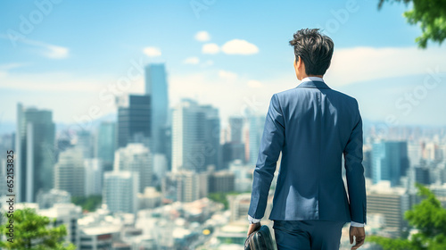 青空とビジネスマンの後ろ姿