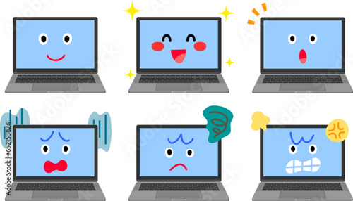 ノートパソコンのキャラクターの表情6種類セット
