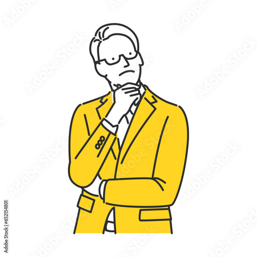 アイデアを絞りだそうと考えるビジネスパーソン男性