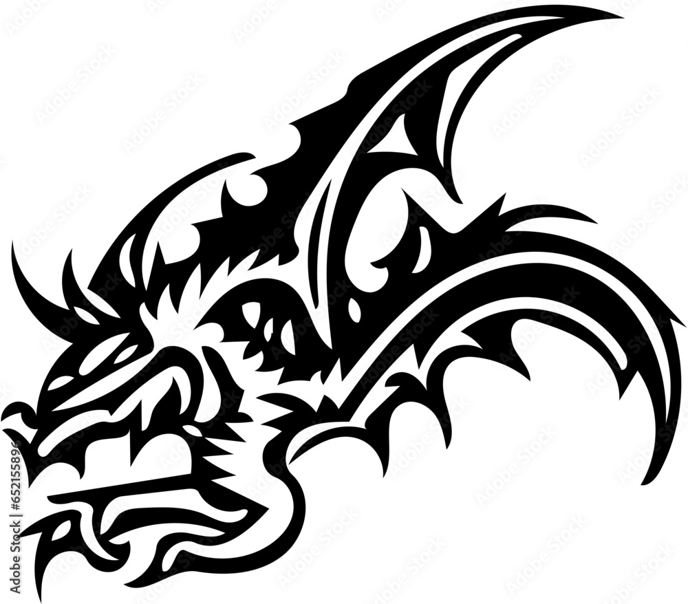 Obraz premium Black and white vector logo illustration of a dragon, tattoo design