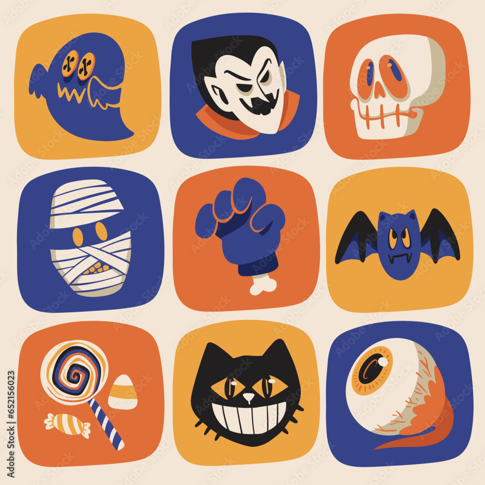 Set of cute halloween elements vector