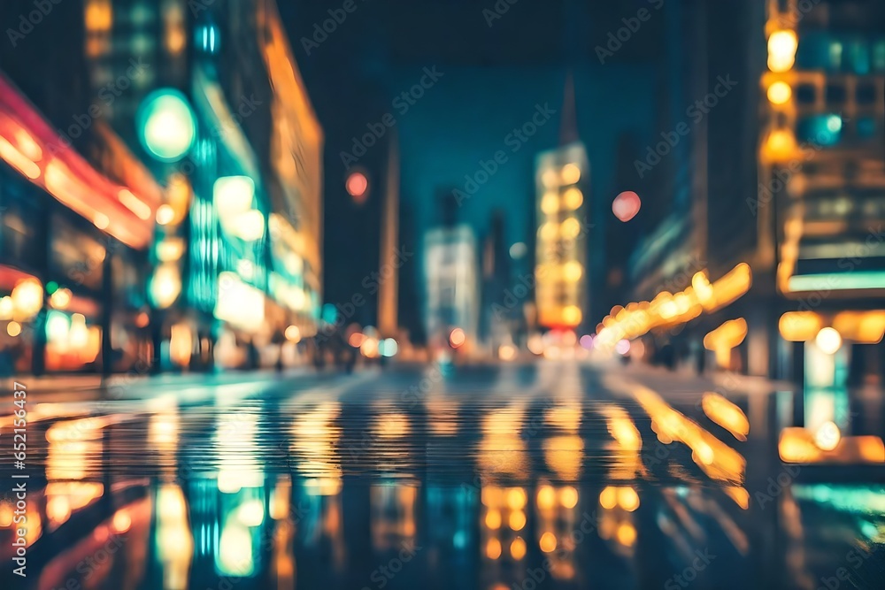 Abstract background with bokeh defocused lights and shadow from cityscape at night.
