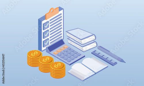 Financial education.on blue background.3D design.isometric vector design Illustration. © K