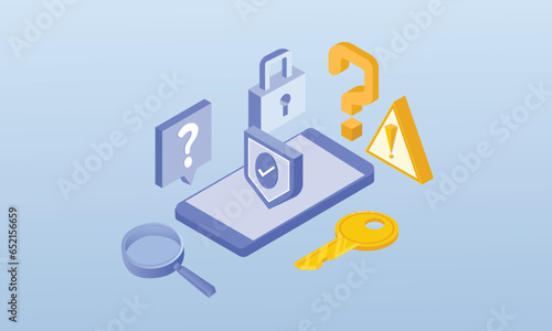 Forgot password and account login for the security protection web page Entry system key.on blue background.3D design.isometric vector design Illustration.