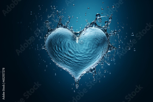 A heart-shaped water image with splashes and ripples on a dark background. The water appears to be in motion, creating a dynamic and captivating visual.