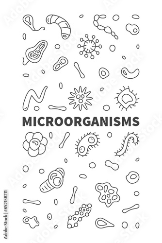 Microorganisms vector Micro Organisms concept line vertical banner with Microorganism outline symbols