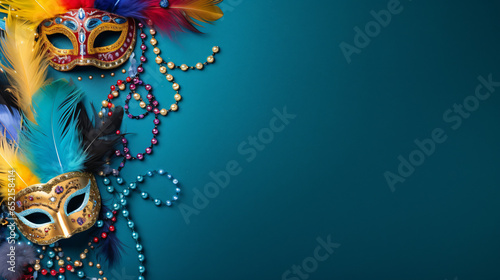 Canvastavla Colorful mardi gras beads feathers and carnival mask