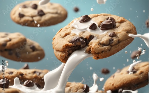 coockies with a splash of milk flying in the air