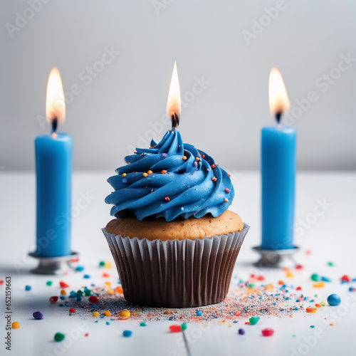 birthday cupcake with candle  (ID: 652159663)
