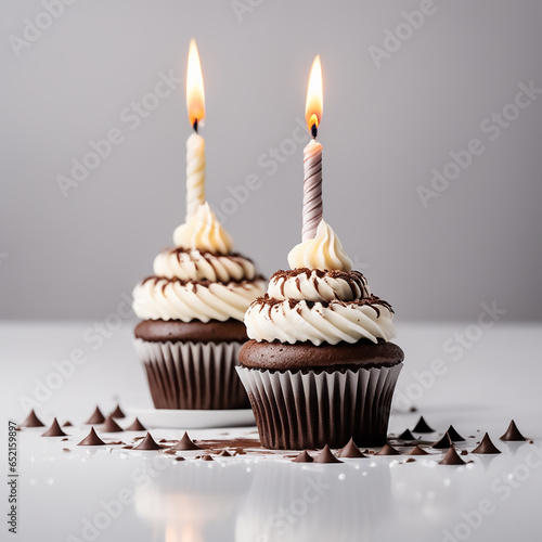 birthday cupcake with candle  (ID: 652159897)