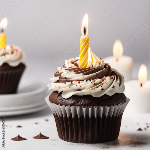 birthday cupcake with candle  (ID: 652160082)