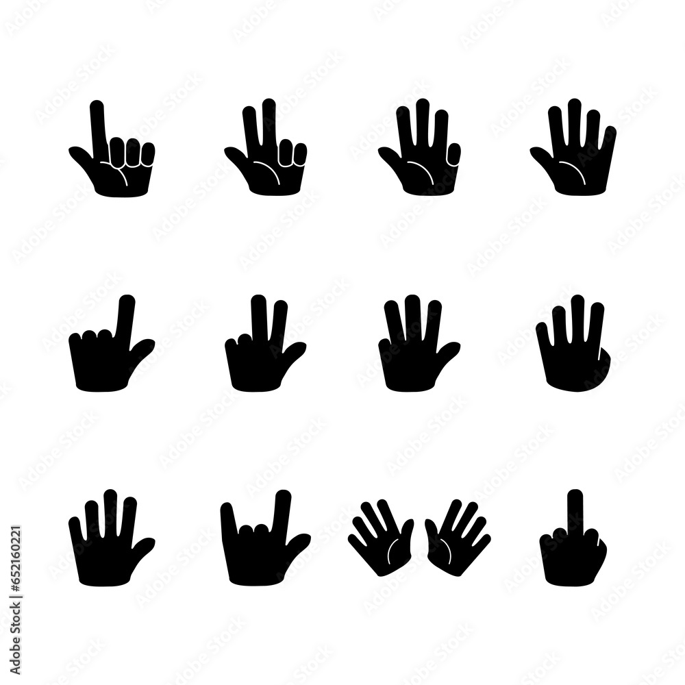 set of hand gestures, black icon and white background, vector illustration - obrazy, fototapety, plakaty 