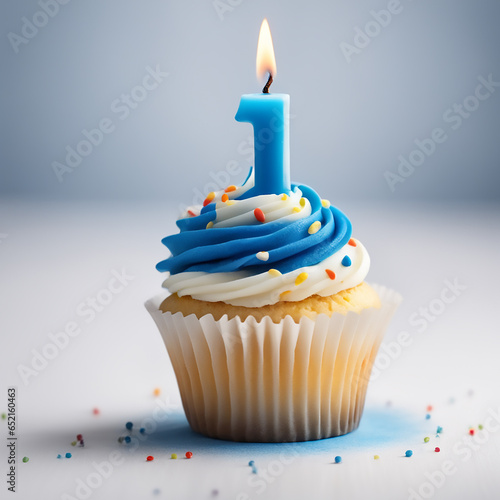 birthday cupcake with candle  (ID: 652160463)